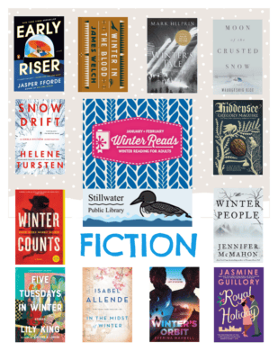 Book covers of adult winter-themed fiction