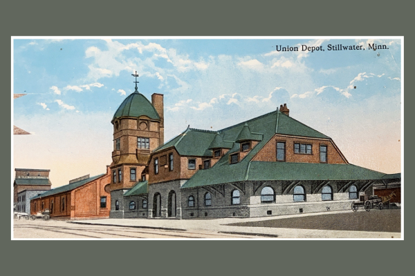 Postcard of rendering of Stillwater's Union Depot