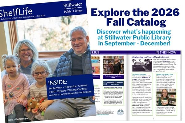 Cover of Fall Catalog featuring two grandparents and two grandchildren and small snapshot of inside pages of catalog