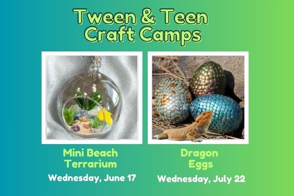 two teen craft projects: Beach terrarium and eggs covered with craft scales