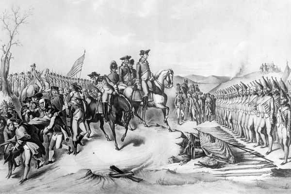 Battle of Trenton, Hessian troops surrender after Washington's victory at the Battle of Trenton in December 1776.